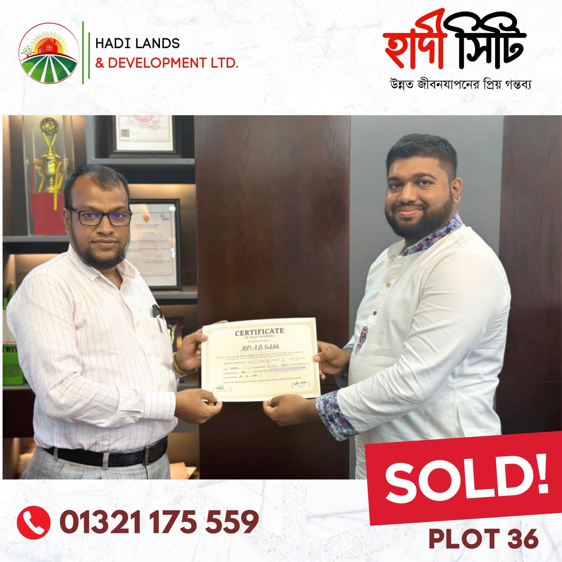 HADI LANDS & DEVELOPMENT LTD. CERTIFICATE JtYi.*J 01321175 559 SOLD! PLOT 36